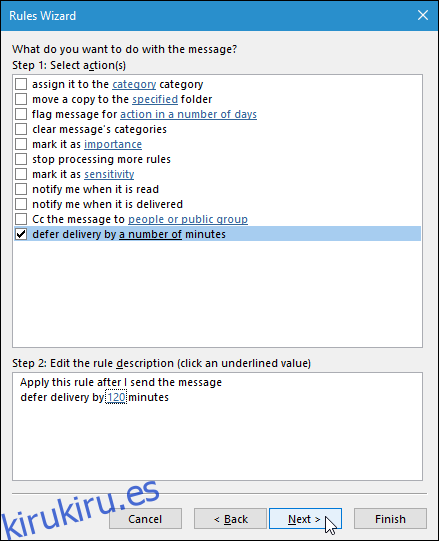 Aplazar la entrega de un correo electrónico en Microsoft Outlook