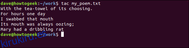 my_poem.txt enumerado en orden inverso en una ventana de terminal