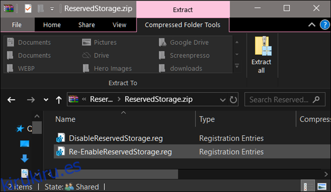 Deshabilitar los archivos de registro de almacenamiento reservados
