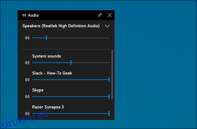 Panel de audio en la superposición de la barra de juegos de Windows 10