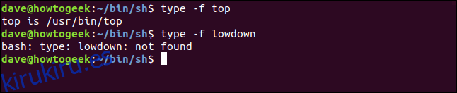 demostración de la opción tipo -f en una ventana de terminal
