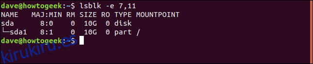 lsblk output in a terminal window