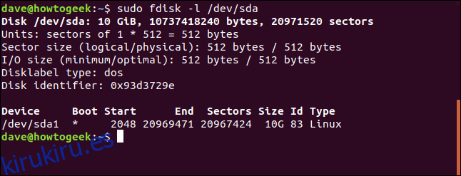output of fdisk in a terminal window