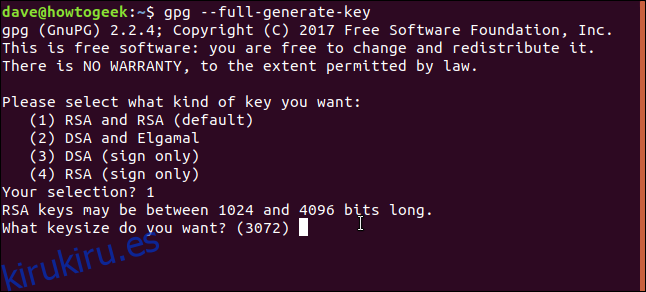 preguntas de generación de claves en una ventana de terminal