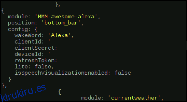código de módulo insertado con una coma añadida después del corchete final