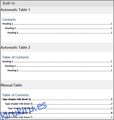 Menú de tabla de contenido integrado