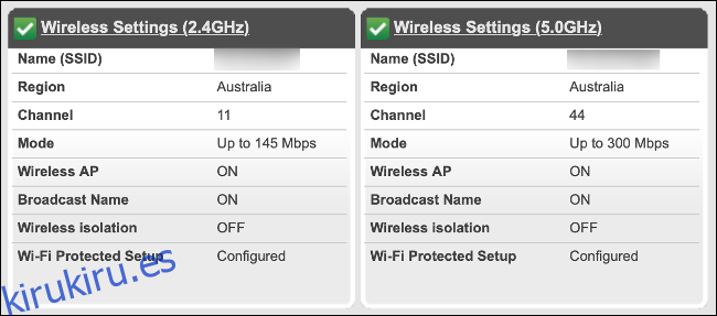 El menú del enrutador con las bandas Wi-Fi de 2,4 y 5 GHz está marcada.