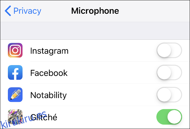La configuración del micrófono en la configuración de privacidad en iOS.