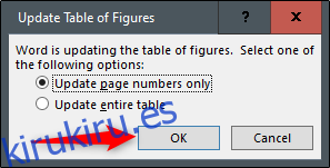 Actualizar las opciones de tabla completa o solo números de página