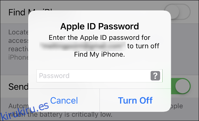 Escriba la contraseña de su ID de Apple para desactivar 