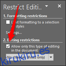 restricciones de edición