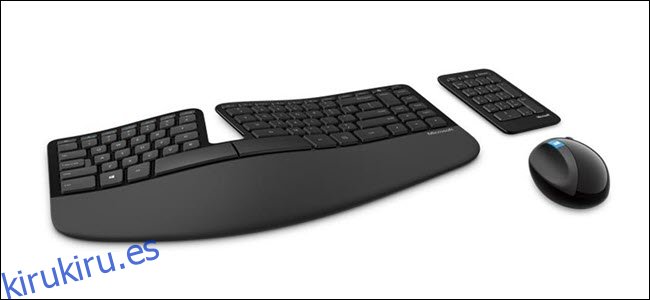 Escultura inalámbrica de Microsoft, teclado ergonómico, teclado numérico y mouse.