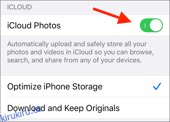 Active la función de biblioteca de fotos de iCloud desde la configuración en iPhone