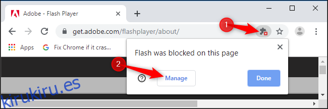 Haga clic en el icono del complemento bloqueado en el cuadro multifunción de Chrome y haga clic en 