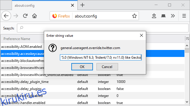 Engañar a Twitter para que piense que está usando Internet Explorer 11 en Firefox
