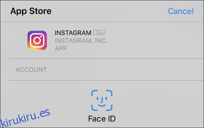 Mensaje de Face ID para instalar una aplicación en un iPhone XR.