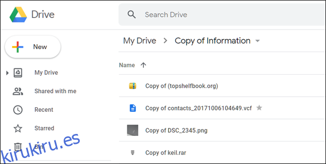 Archivos copiados en una carpeta de Google Drive.