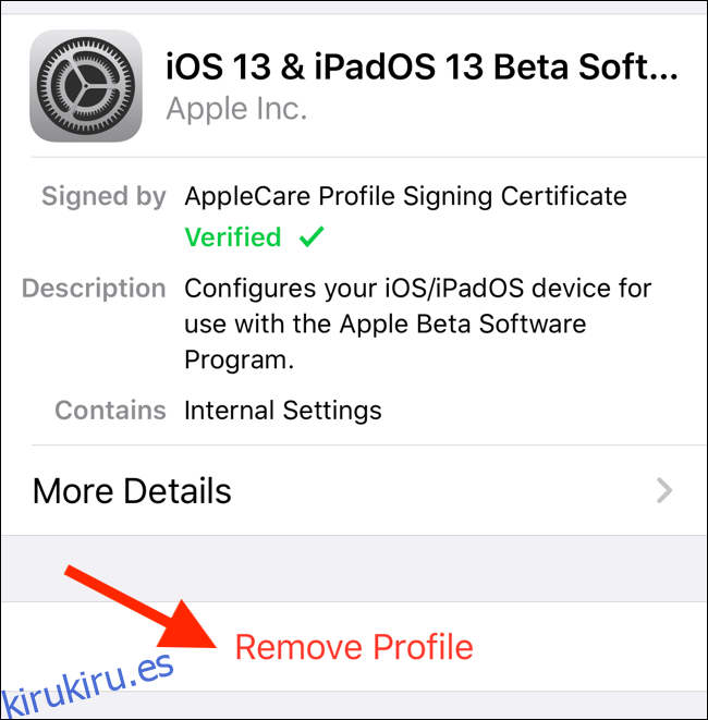 Eliminar perfil de iOS Beta