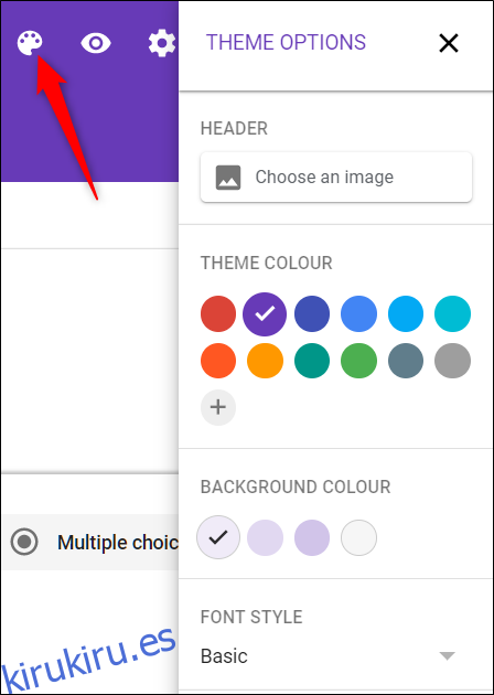 Personalice el tema para que coincida con su sitio web con el icono de la paleta.