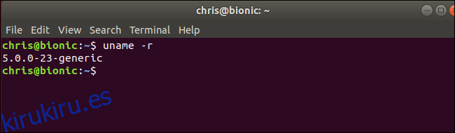comando uname que muestra el kernel 5.0 de Linux ejecutándose en Ubuntu 