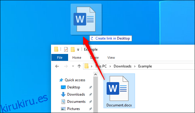 Creación de un acceso directo en el escritorio desde un archivo en el Explorador de archivos de Windows 10