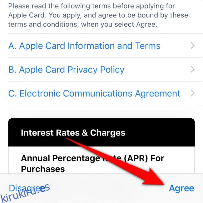 Billetera de iPhone Lea y acepte los términos y acuerdos