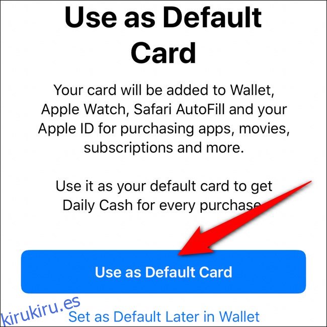 Billetera de iPhone Usa la tarjeta de Apple como predeterminada