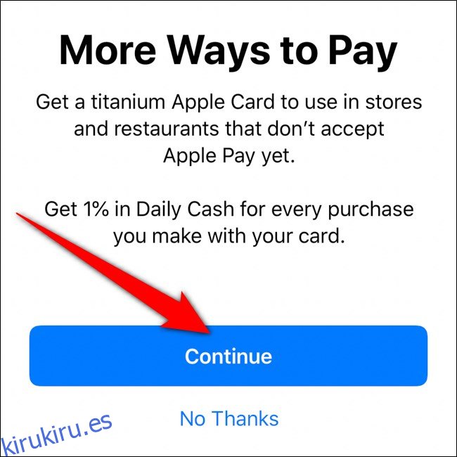 Cartera de iPhone Solicite la tarjeta Apple de titanio Haga clic en Continuar