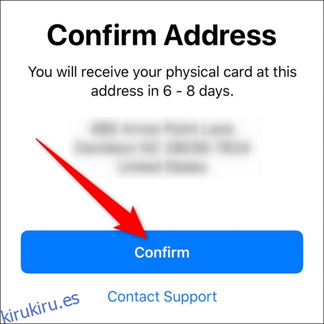 Aplicación iPhone Waller Confirmar la dirección de envío de la tarjeta Apple