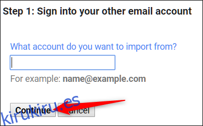 Ingrese la dirección de correo electrónico desde la que desea migrar los correos electrónicos y luego haga clic en 