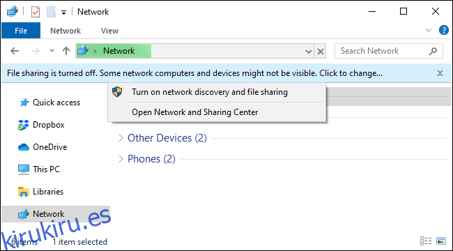 Activar el uso compartido de archivos de red en Windows 10 desde el Explorador de archivos