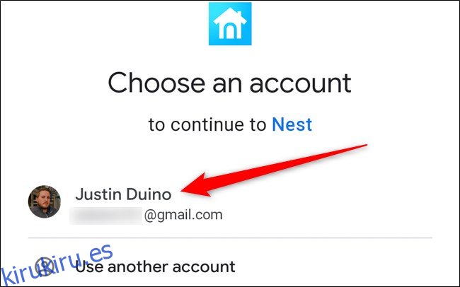 Aplicación Nest Seleccione su cuenta de Google