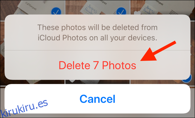 Toque el botón Eliminar fotos para confirmar