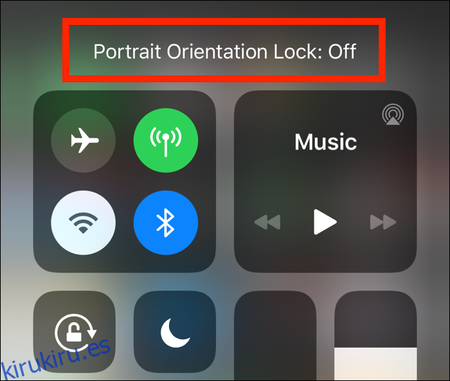 El mensaje de bloqueo de orientación vertical que se muestra en el iPhone