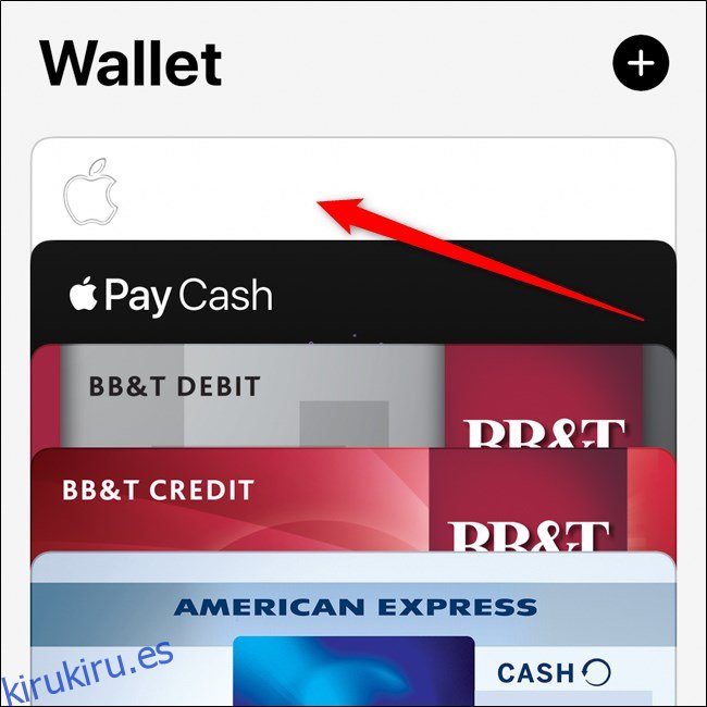 Aplicación iPhone Wallet Seleccione Apple Card