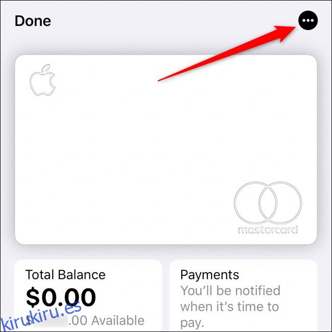 Aplicación iPhone Wallet Tarjeta Apple Seleccionar botón de tres puntos