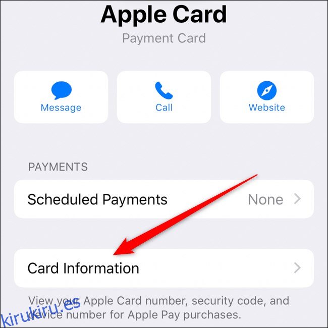 iPhone Seleccionar información de la tarjeta Apple