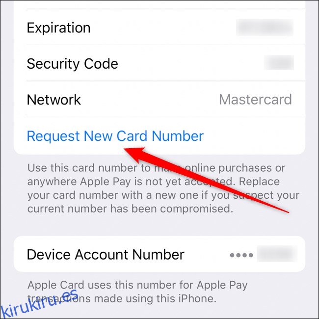 Botón para solicitar una nueva tarjeta de Apple para iPhone