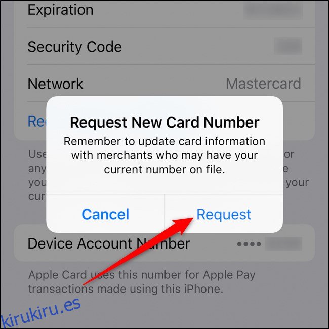iPhone Apple Card Solicitud de confirmación de número de tarjeta nueva