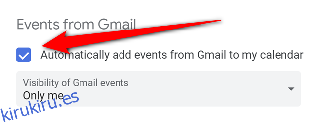 Google Calendar desactiva los eventos automáticos de Gmail