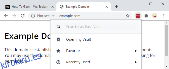 Usando la extensión LastPass del menú Extensiones de Chrome