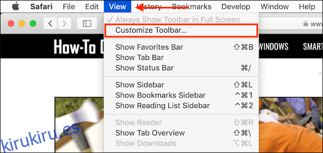 Haga clic en Ver y luego seleccione Personalizar barra de herramientas para abrir el panel de personalización de la barra de herramientas