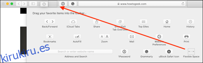 Agregue espacio flexible entre los botones en la barra de herramientas de Safari