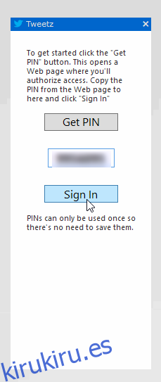Tweetz Desktop_Pin Enter