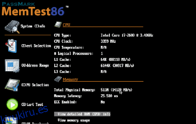 El software de verificación de estado de RAM memtest86.