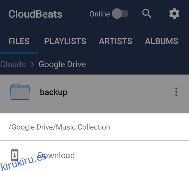 Opción de descarga de carpetas de Google Drive de Cloudbeats
