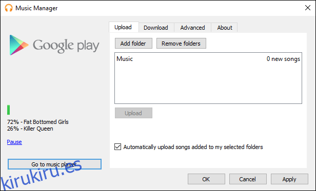 Google Play Music Manager con carga de música