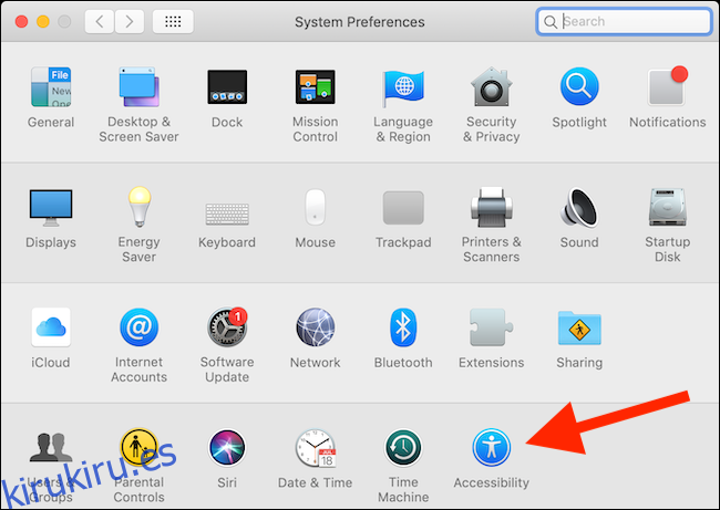 Haga clic en el botón Accesibilidad de Preferencias del sistema en macOS