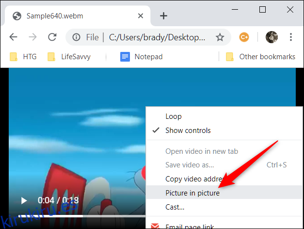 Alternativamente, si no desea instalar la extensión, haga clic con el botón derecho en el video y luego haga clic en 
