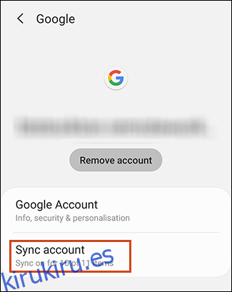Botón de sincronización de cuenta en el área de configuración de la cuenta de Android